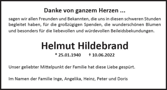 Traueranzeige von Helmut Hildebrand von vrm-trauer Wiesbadener Kurier