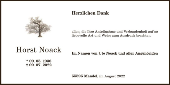 Traueranzeige von Horst Noack von vrm-trauer Allg. Zeitung Bad Kreuznach