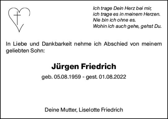 Traueranzeige von Jürgen Friedrich von vrm-trauer AZ Mainz