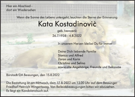 Traueranzeige von Kata Kostadinovic von vrm-trauer Darmstädter Echo