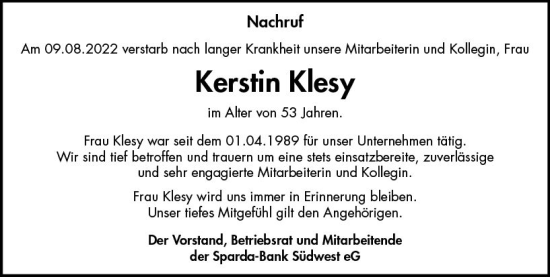 Traueranzeige von Kerstin Klesy von vrm-trauer AZ Mainz
