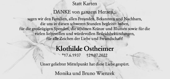 Traueranzeige von Klothilde Ostheimer von vrm-trauer Hochheimer Zeitung