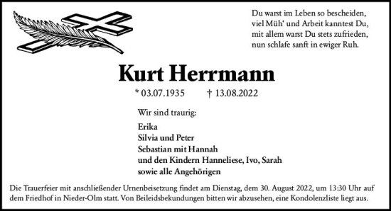 Traueranzeige von Kurt Herrmann von vrm-trauer AZ Mainz