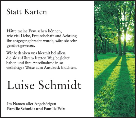 Traueranzeige von Luise Schmidt von vrm-trauer Hochheimer Zeitung