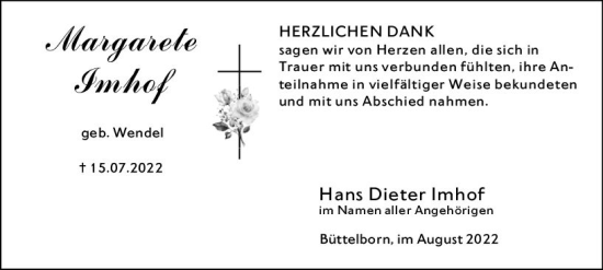 Traueranzeige von Margarete Imhof von vrm-trauer Groß-Gerauer Echo