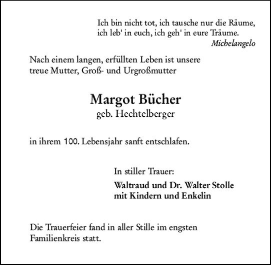 Traueranzeige von Margot Bücher von vrm-trauer AZ Mainz