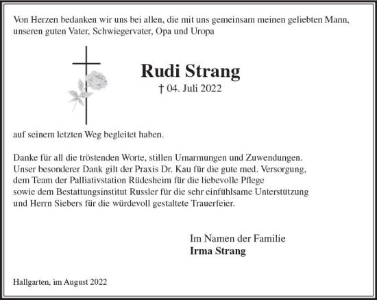 Traueranzeige von Rudi Strang von vrm-trauer Rheingau