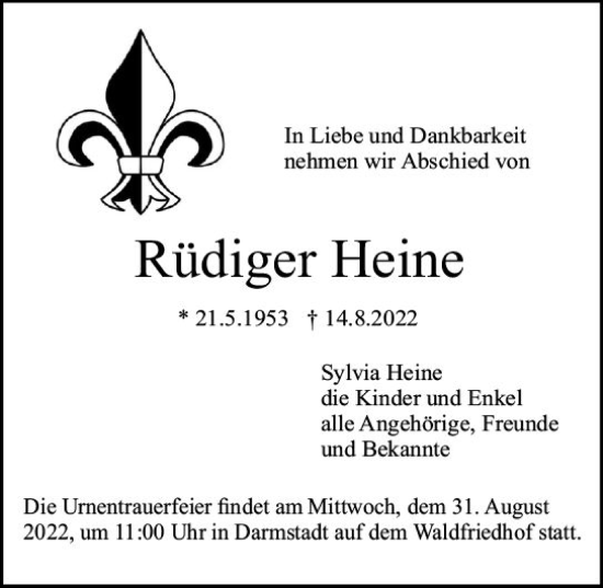 Traueranzeige von Rüdiger Heine von vrm-trauer Darmstädter Echo