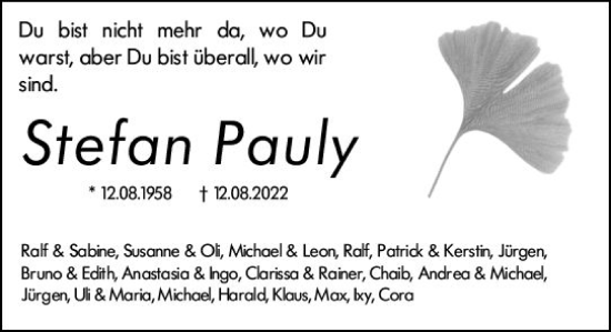 Traueranzeige von Stefan Pauly von vrm-trauer AZ Mainz