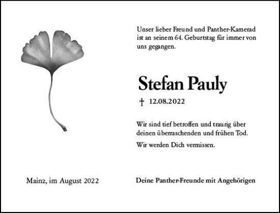 Traueranzeige von Stefan Pauly von vrm-trauer AZ Mainz
