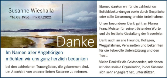 Traueranzeige von Susanne Wieshalla von vrm-trauer Wiesbadener Kurier