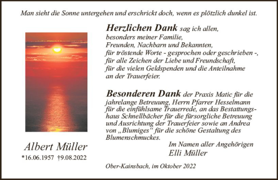 Traueranzeige von Albert Müller von vrm-trauer Odenwälder Echo