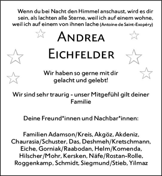 Traueranzeige von Andrea Eichfelder von vrm-trauer Darmstädter Echo