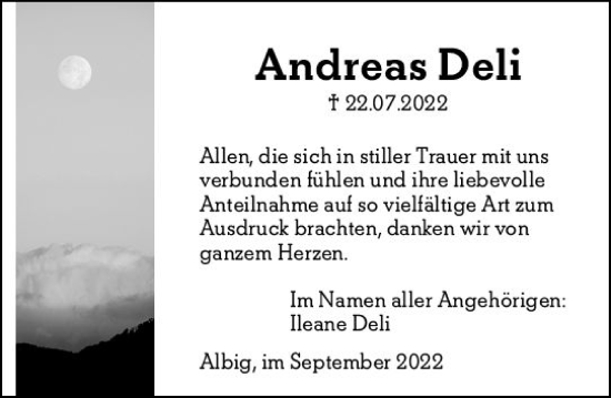 Traueranzeige von Andreas Deli von vrm-trauer Allgemeine Zeitung Alzey