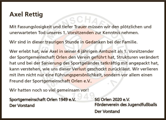 Traueranzeige von Axel Rettig von vrm-trauer Wiesbadener Kurier