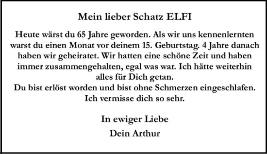 Traueranzeige von Elfi  von vrm-trauer Wormser Zeitung