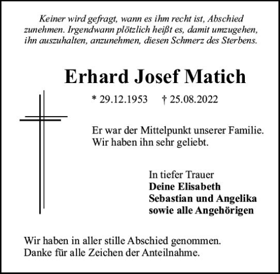 Traueranzeige von Erhard Josef Matich von vrm-trauer Darmstädter Echo