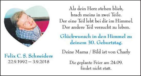 Traueranzeige von Felix C.S. Schneiders von vrm-trauer Wiesbadener Kurier