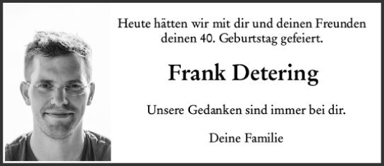 Traueranzeige von Frank Detering von vrm-trauer AZ Mainz