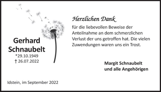 Traueranzeige von Gerhard Schnaubelt von vrm-trauer Idsteiner Zeitung