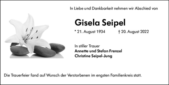 Traueranzeige von Gisela Seipel von vrm-trauer Groß-Gerauer Echo