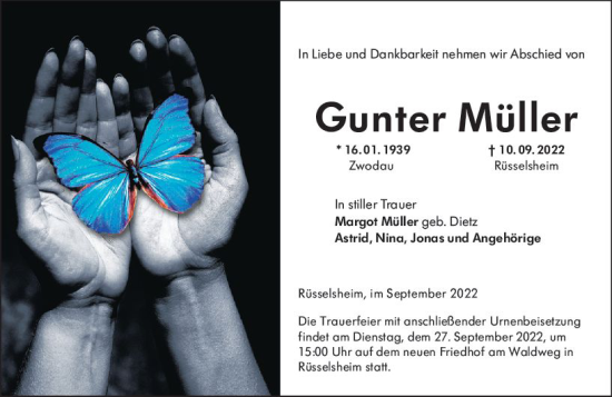 Traueranzeige von Gunter Müller von vrm-trauer Rüsselsheimer Echo / MainSpitze