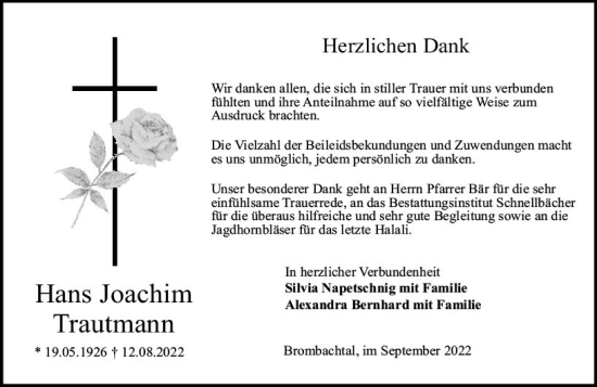 Traueranzeige von Hans Joachim Trautmann von vrm-trauer Odenwälder Echo