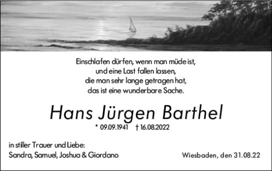 Traueranzeige von Hans Jürgen Barthel von vrm-trauer Wiesbadener Kurier