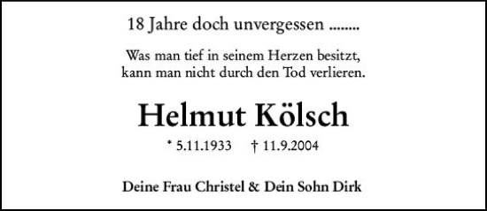 Traueranzeige von Helmut Kölsch von vrm-trauer Wiesbadener Kurier