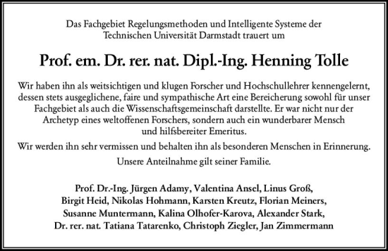 Traueranzeige von Henning Tolle von vrm-trauer Darmstädter Echo