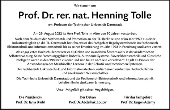 Traueranzeige von Henning Tolle von vrm-trauer Darmstädter Echo
