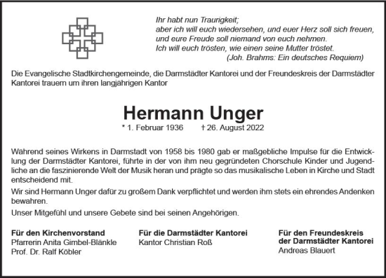Traueranzeige von Hermann Unger von vrm-trauer Darmstädter Echo