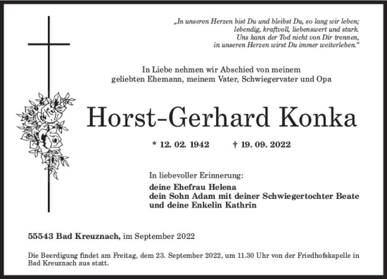 Traueranzeige von Horst-Gerhard Konka von vrm-trauer Allg. Zeitung Bad Kreuznach