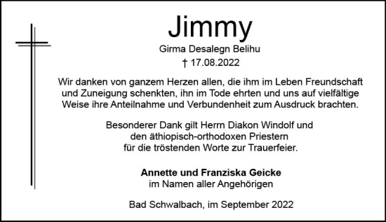 Traueranzeige von Jimmy  von vrm-trauer WK-UTA