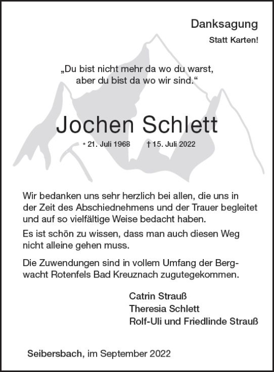 Traueranzeige von Jochen Schlett von vrm-trauer Allg. Zeitung Bad Kreuznach