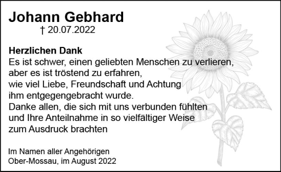 Traueranzeige von Johann Gebhard von vrm-trauer Odenwälder Echo