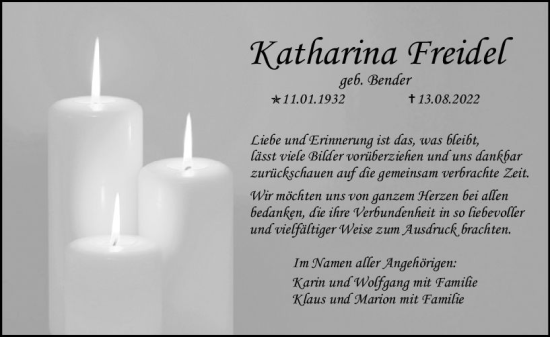 Traueranzeige von Katharina Freidel von vrm-trauer AZ Mainz