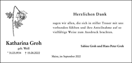 Traueranzeige von Katharina Grob von vrm-trauer AZ Mainz