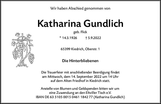 Traueranzeige von Katharina Gundlich von vrm-trauer Rheingau