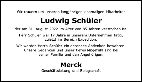 Traueranzeige von Ludwig Schüler von vrm-trauer Darmstädter Echo