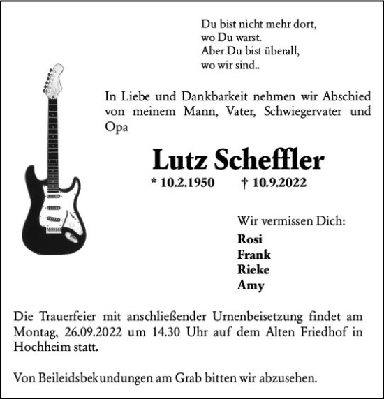 Traueranzeige von Lutz Scheffler von vrm-trauer Hochheimer Zeitung