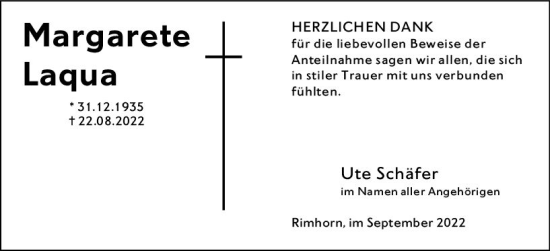 Traueranzeige von Margarete Laqua von vrm-trauer Odenwälder Echo