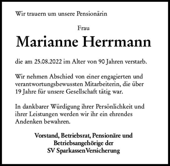 Traueranzeige von Marianne Herrmann von vrm-trauer Idsteiner Zeitung