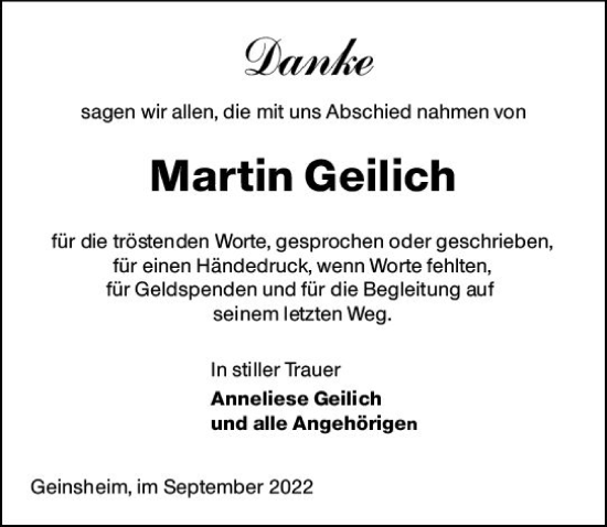 Traueranzeige von Martin Geilich von vrm-trauer Rüsselsheimer Echo / MainSpitze