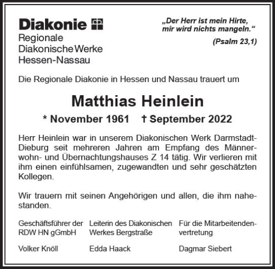 Traueranzeige von Matthias Heinlein von vrm-trauer Darmstädter Echo