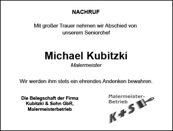 Traueranzeige von Michael Kubitzki von vrm-trauer Rüsselsheimer Echo / MainSpitze