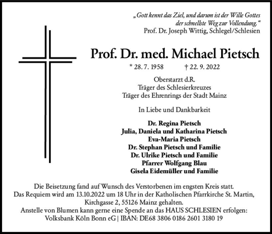 Traueranzeige von Michael Pietsch von vrm-trauer AZ Mainz