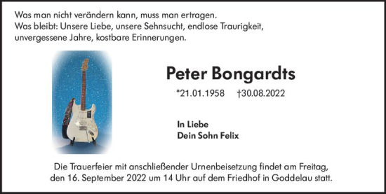 Traueranzeige von Peter Bongardts von vrm-trauer Darmstädter Echo