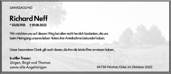 Traueranzeige von Richard Neff von vrm-trauer Odenwälder Echo