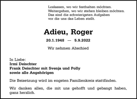 Traueranzeige von Roger  von vrm-trauer Rüsselsheimer Echo / MainSpitze